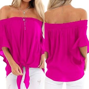 Off the shoulder tie front blouse.
